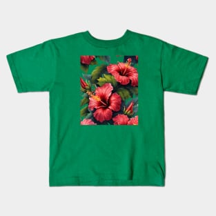 Fantasy Florals Hawaiian Hibiscus Vector Art 2 Kids T-Shirt